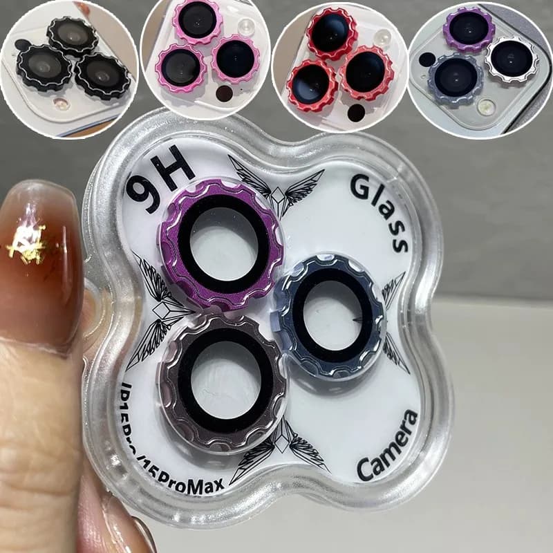 Screw cap Camera lens Glass film on iPhone 16 15 14 13 12 11 Pro Max Plus Mini Metal ring Camera protection for Apple Back Capa