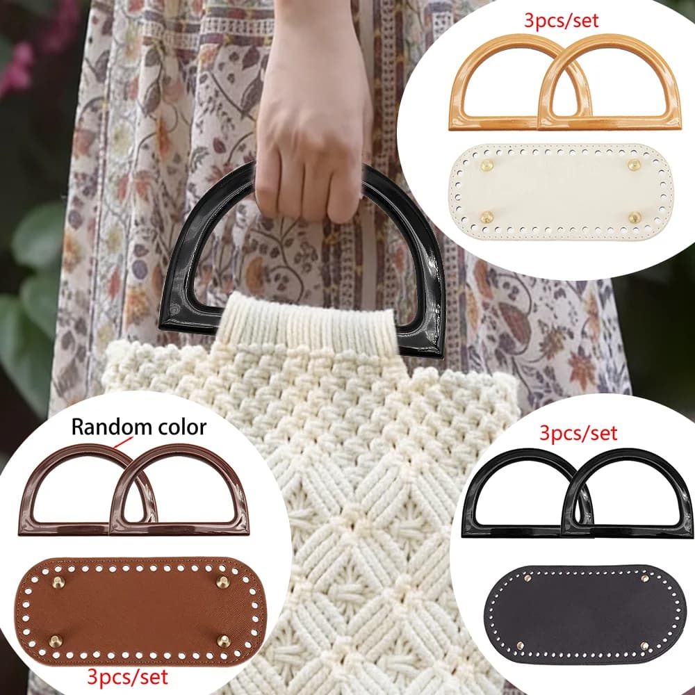 3Pcs Knitted Bag Handles, Handmade Knitted Bag Bottoms, Yarn Bag and Wallet Making Accessories, Suitable for Knitted Bags, DIY Accessories for Handmade Bags