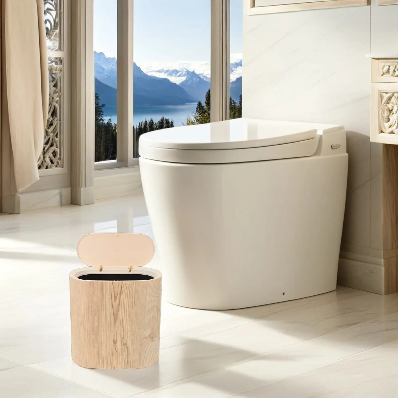 Slim Garbage Can Narrow Trash Bin Press Lid Plastic Covered Kitchen Bathroom Office Wastebasket Slim Bathroom Waste Basket