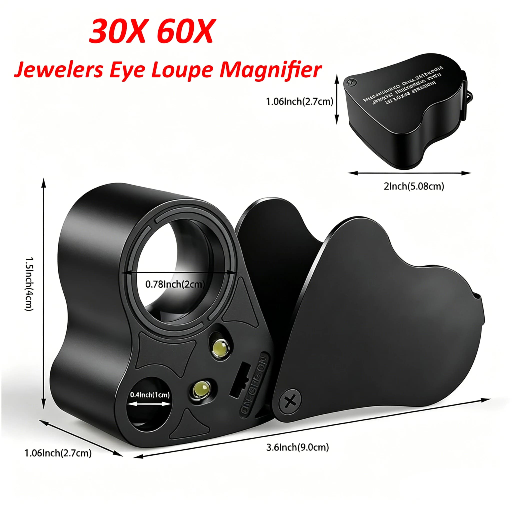 Lente d'Ingrandimento per Gioiellieri 30X 60X Pieghevole con Luce LED per Gemme, Gioielli, Monete e Francobolli