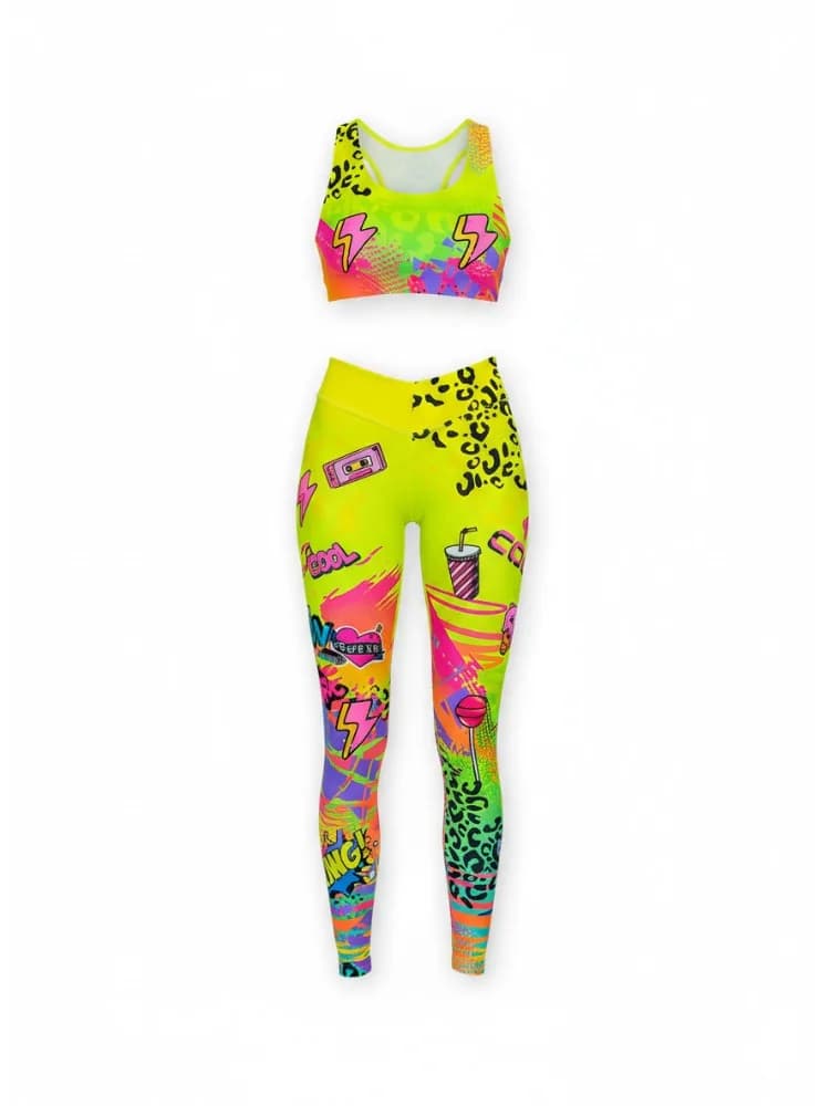 Gymdolphin Women's Neon Yellow Cartoon Lightning Leopard Print Sports Bra High Waist Leggings Fitness Set Summer Sexy Pant Sets