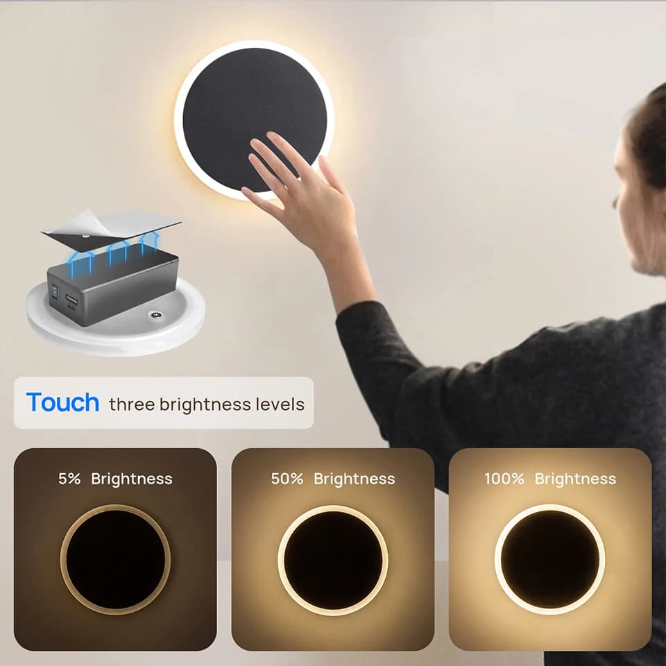 Lampada da parete a LED lampada da notte ricaricabile Touch Dimming applique da parete luci di lettura montate su supporto magnetico per comodino della camera da letto