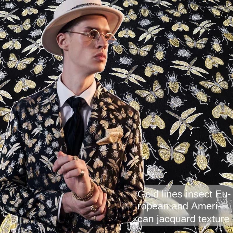 Gold Yarn-dyed Jacquard Fabric Brocade Insect World Style Haute Couture Dress Suit Diy Sewing Meterial by the Yard