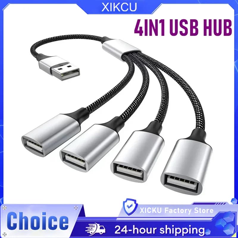 4 In 1 USB Cable Splitter Hub Extentions 4 Ports Phone Charger Power Adapter OTG Expander Charging Docking For Laptop Computer