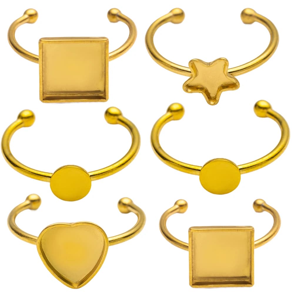 5 anelli vuoti regolabili in acciaio inossidabile, cabochon, castone, polsino aperto, anello da dito, componenti per la creazione di gioielli fai da te