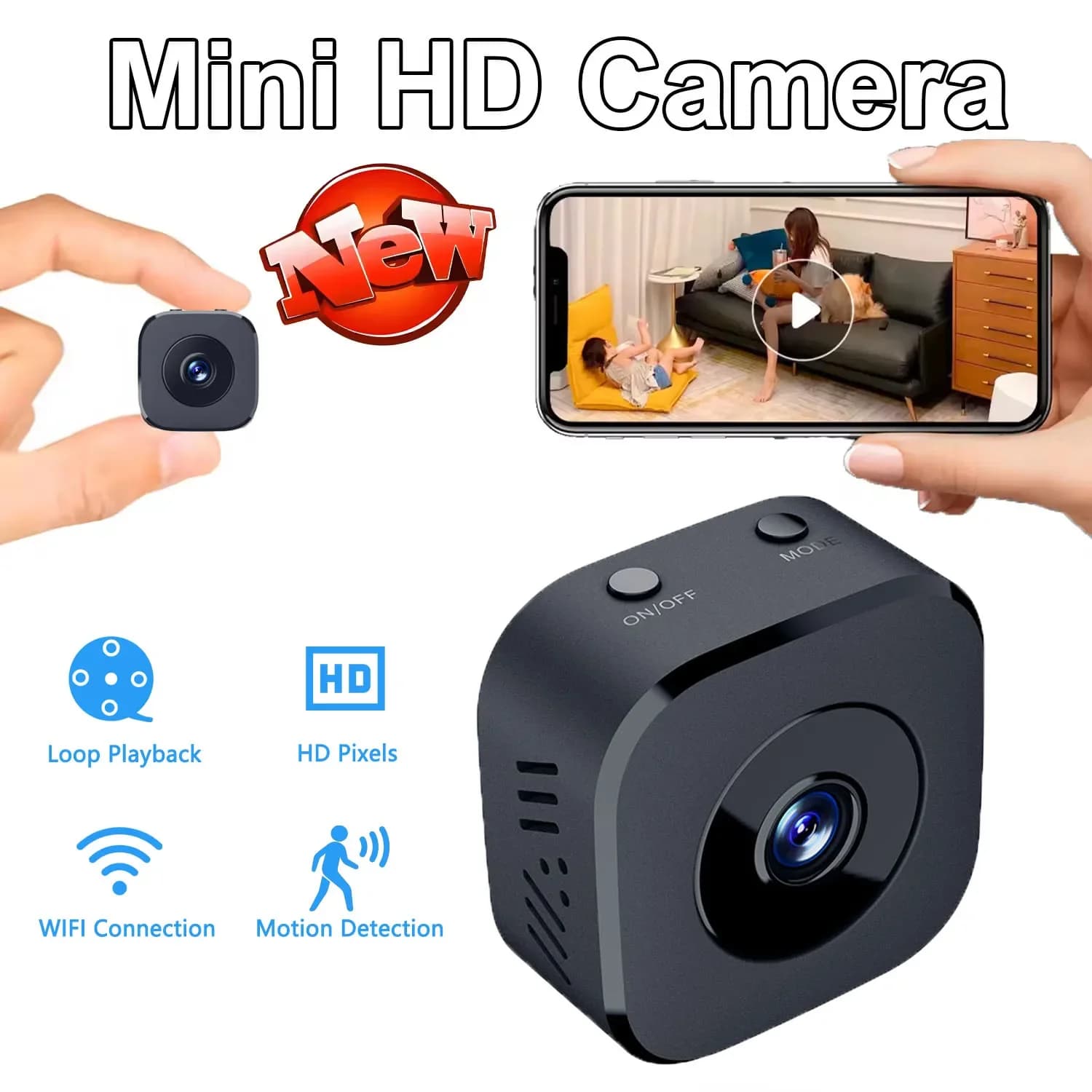 Telecamera di sicurezza Mini visione notturna a colori Monitor WiFi ad alta definizione Rilevazione movimento impermeabile Sorveglianza Smart Home