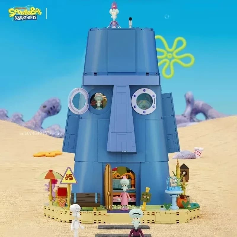 Blocchi di costruzione della serie SpongeBob 1655 pezzi modello di casa in pietra di calamaro con luce giocattolo creativo fai da te regalo di festa per bambini adulti