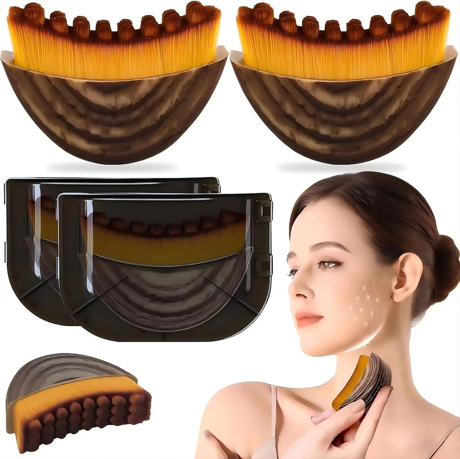 Set di 2 Spazzole per Drenaggio Linfatico, Strumento per Massaggio e Modellamento del Contorno del Viso e della Mascella, con Setole Morbide per Alleviare il Gonfiore della Pelle