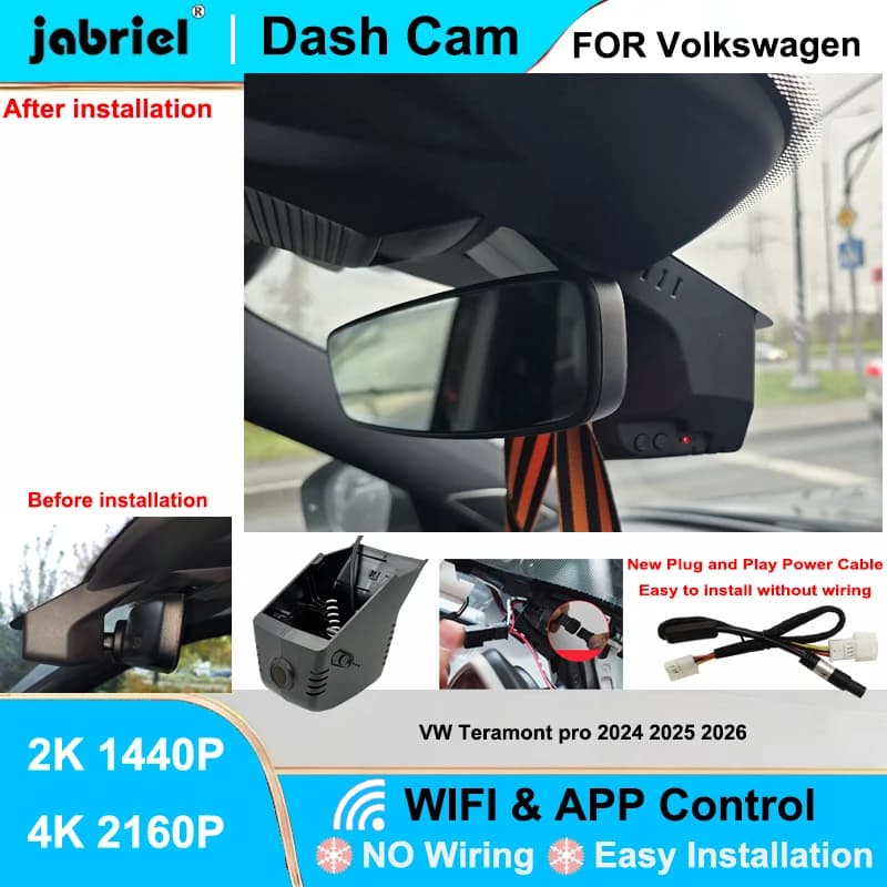 Jabriel for Volkswagen VW Teramont Pro 2024 2025 2026 Dash Cam Front and Rear DVR 2K 4K Wifi Plug and Play Video Recorder