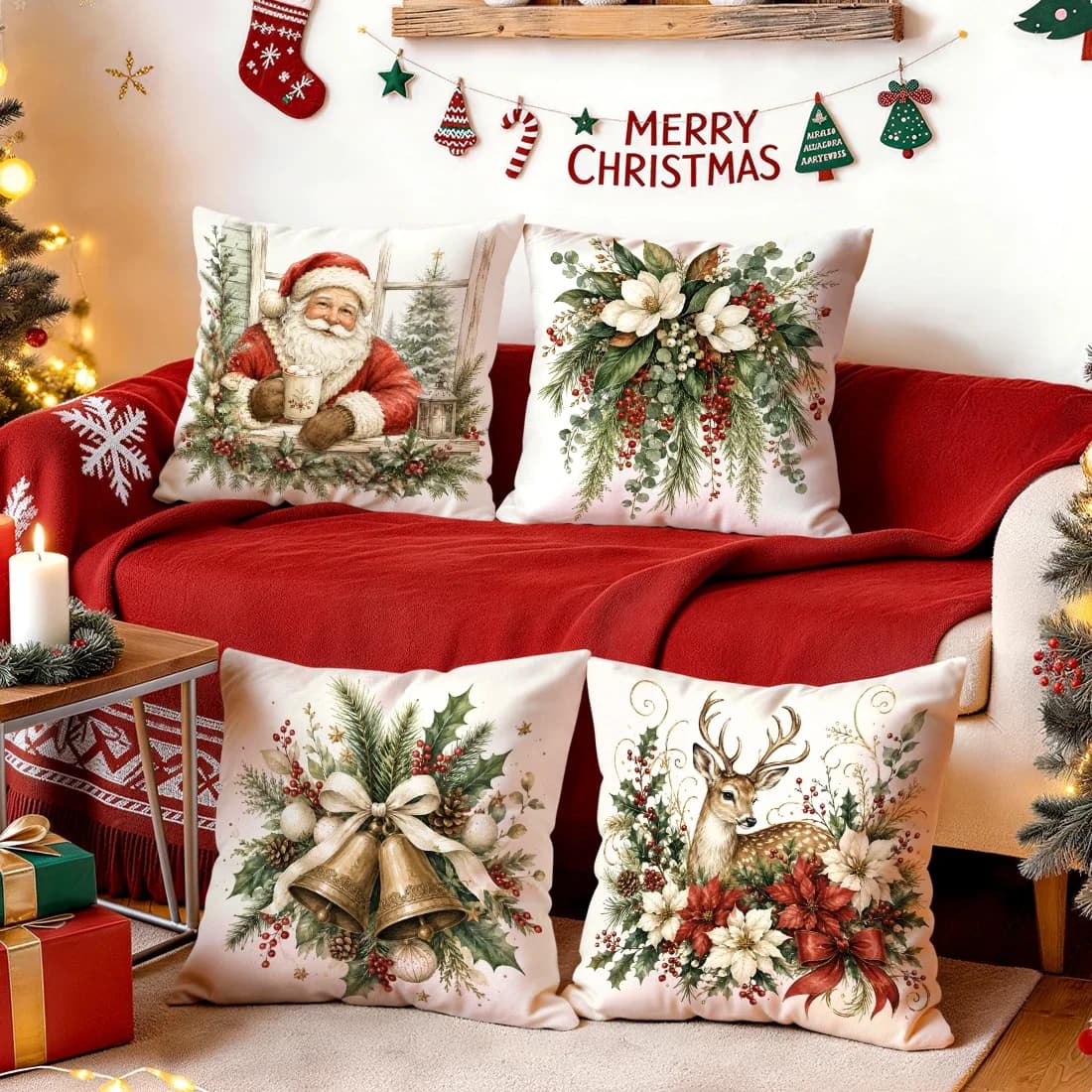 1/4pcs Retro Watercolor Deer Cushions Pillowcase Polyester Cushion Cover Throw Pillow Pillowcover Home Car Sofa Decor
