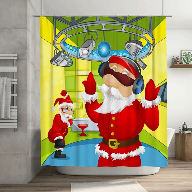 TU Divertente Babbo Natale Tenda da doccia Decorazioni per il bagno di Natale Sfondo festivo in tessuto impermeabile con stampa natalizia