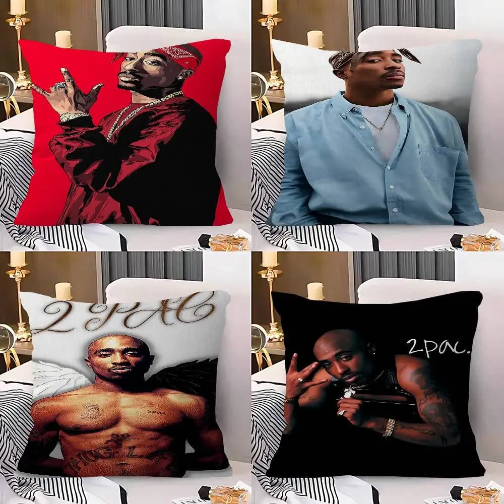 Rapper 2pac Singer Tupac Pillow Covers Cartoon Sofa Decorative Home Double-sided Printing Short Plush Cute Cushion Cover