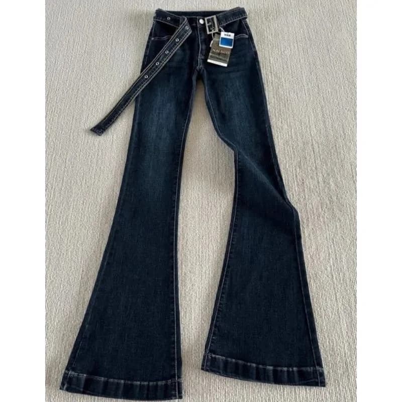 Jeans svasati elastici per ragazze calde Donna AutunnoNuova cintura a vita alta Pantaloni denim oversize slim Pantaloni lunghi vintage americani