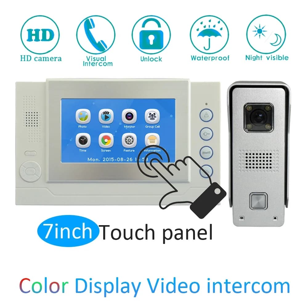 Sistema citofonico da costruzione Schermo LCD a colori da 7 pollici Videocitofono cablato Videocitofono Campanello per porta intelligente Telecamera visibile notturna
