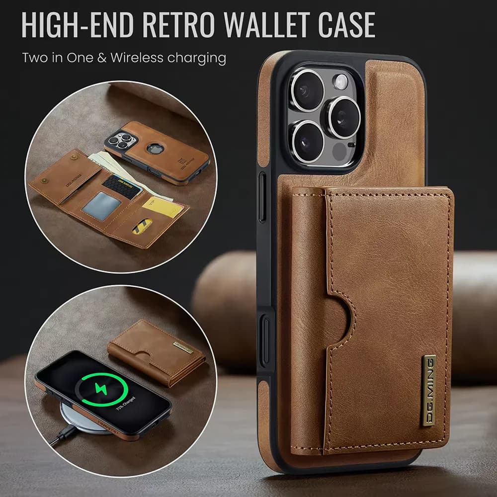 Custodia a Portafoglio Magnetica Staccabile in Pelle con Cerniera RFID per iPhone 16 15 14 13 12 11 Pro Max Plus, con Porta Carte e Cover
