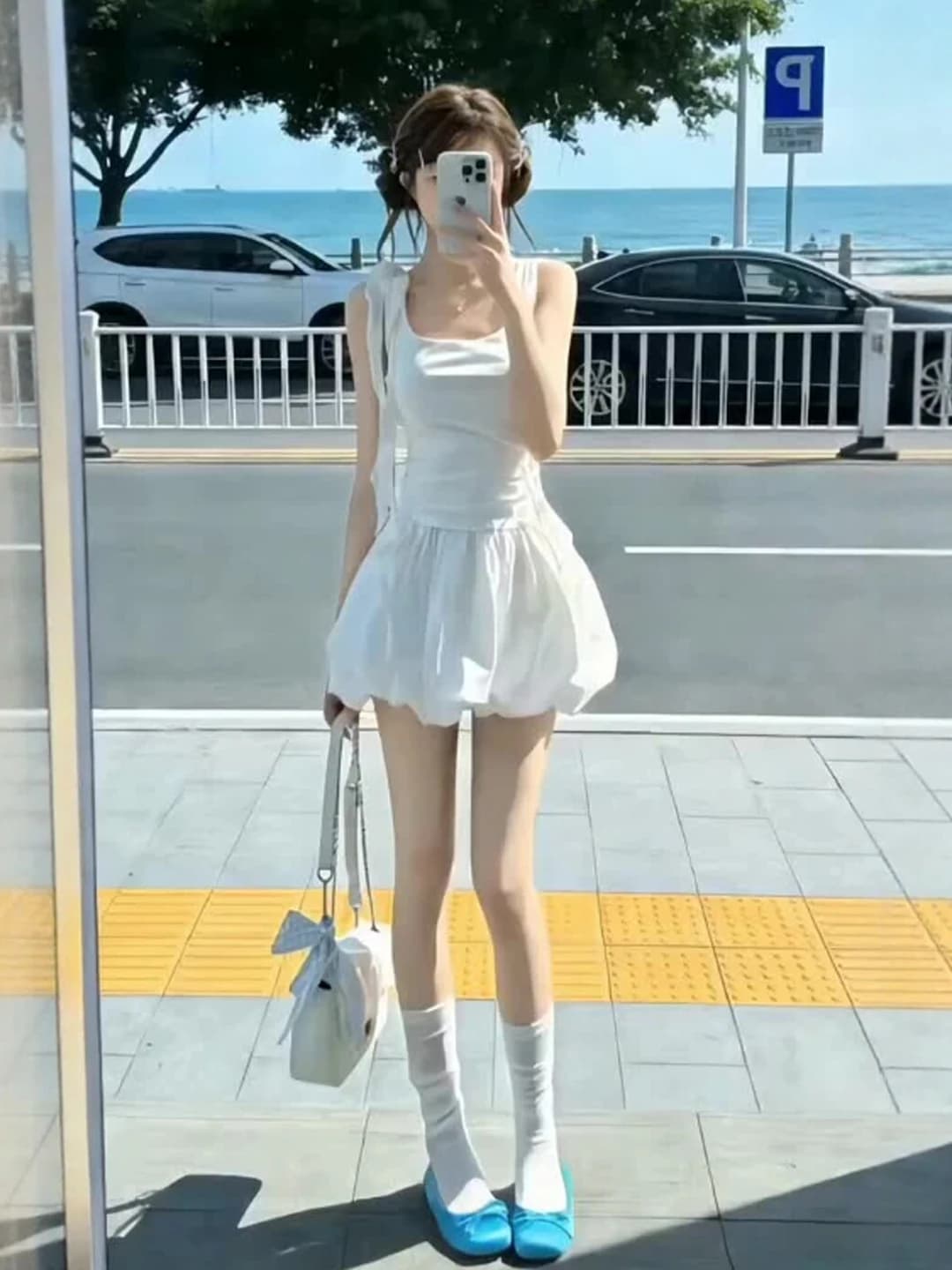 Abito Unico con Gonna a Bocciolo di Fiore, Vita Stretta, Nuovo Stile Estivo, Vestito da Donna in Morbido Cotone a Vita Alta per Uso Quotidiano Casual