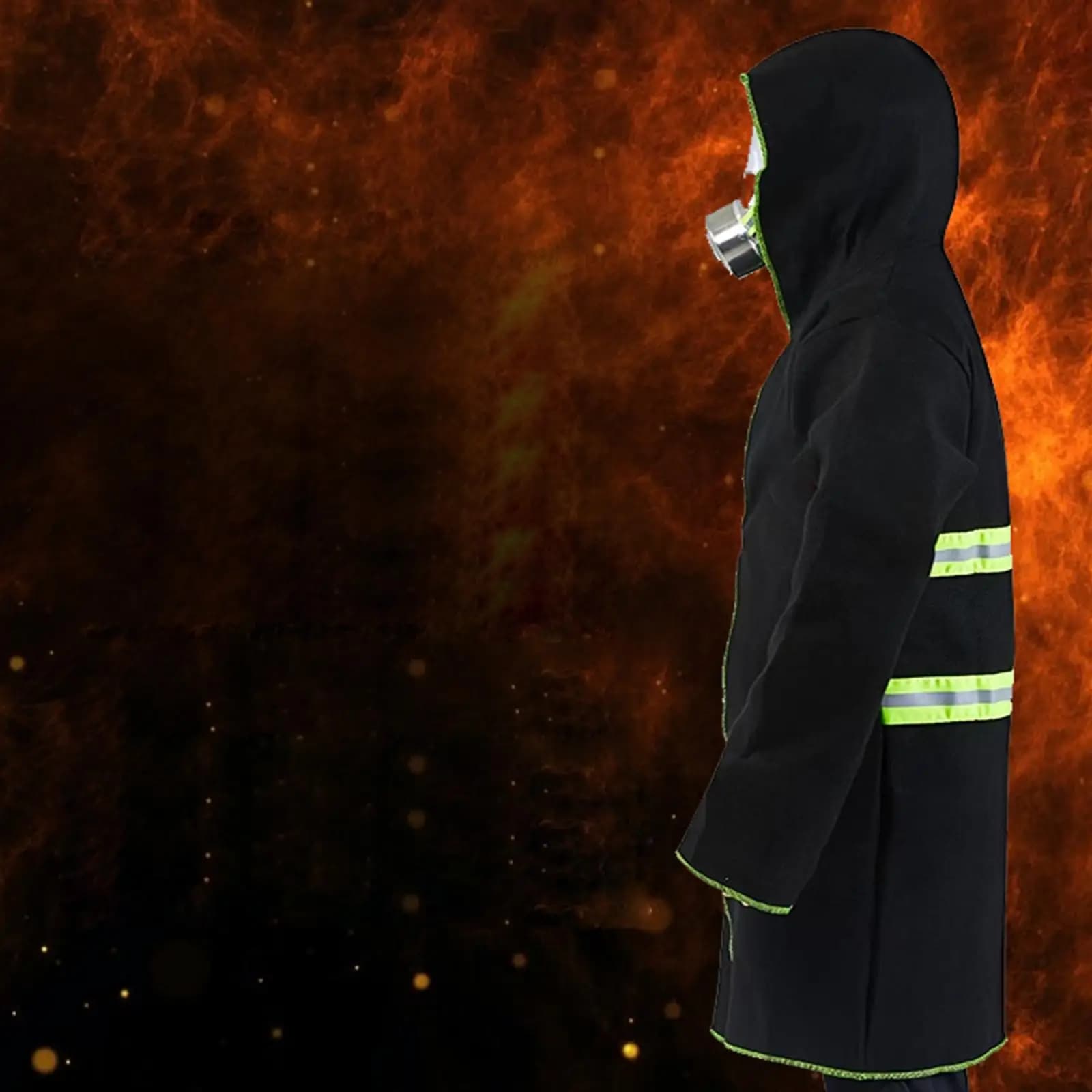 Heat Resistant Suit Carbon Fiber Hooded Fireproof Cape Reflective Back Stripes Emergency Escape Blanket for Welding Work