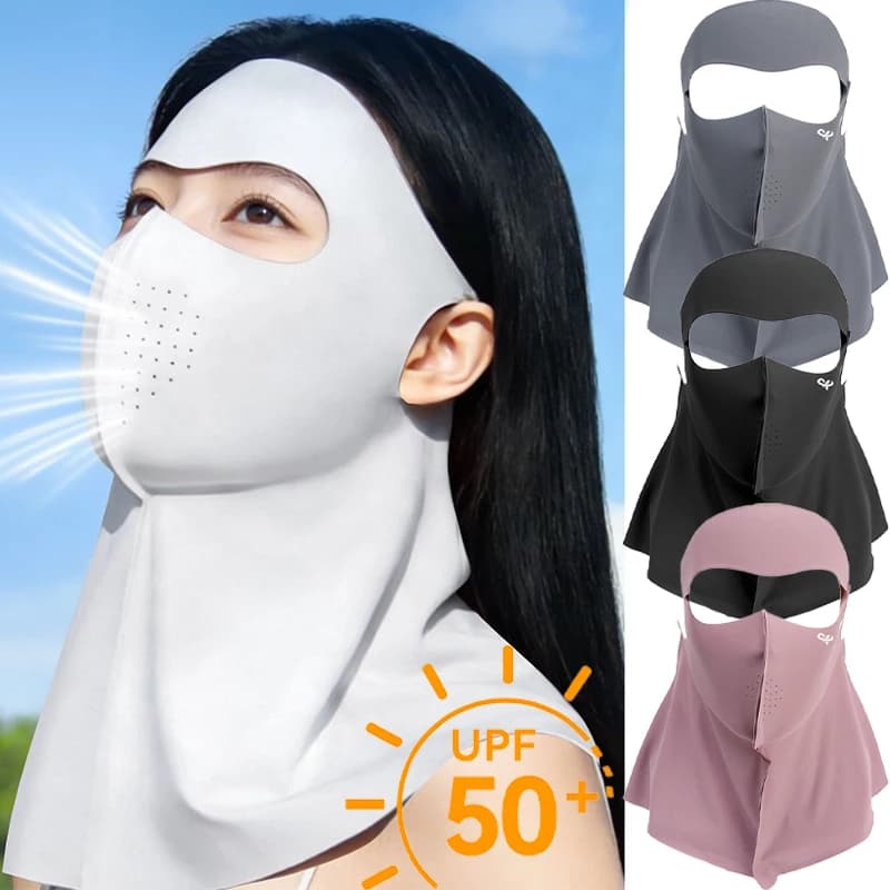 Sciarpa Estiva Protettiva UV in Seta Ghiaccio, Maschera Copriviso per Esterni, Copertura Sportiva per Ciclismo, Protezione Solare per Donne
