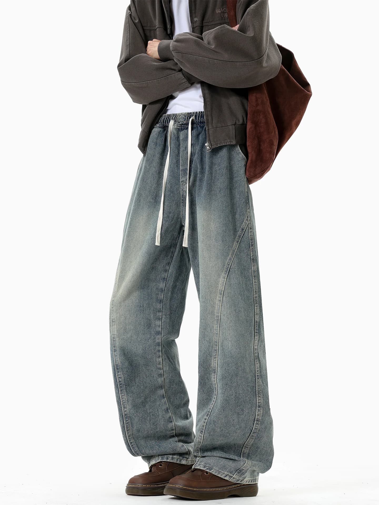 Retro American Style Men's Jeans Casual Loose Straight Leggings Autumn Fashion High Street Lazy Style Water Washed Denim Pants