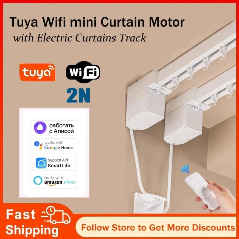 Tuya WiFi 2N Smart Mini Motore per tende con tende elettriche personalizzate Binario RF remoto Alexa Yandex Alice Voice Contorl
