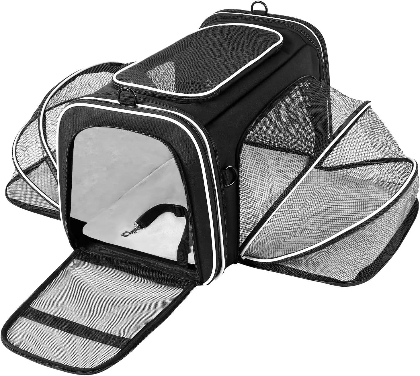 Trasportino Espandibile Morbido per Animali Domestici, Approvato TSA per Viaggi Aerei, Extra-Large in Bianco e Nero