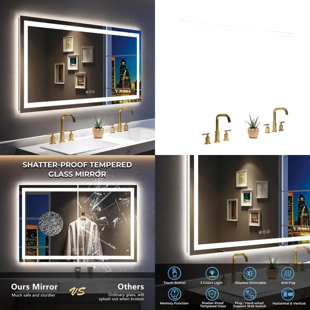 Specchio da bagno illuminato a LED, 55x30 pollici, dimmerabile a 3 colori, antiappannamento, infrangibile, specchio cosmetico impermeabile per uso a parete