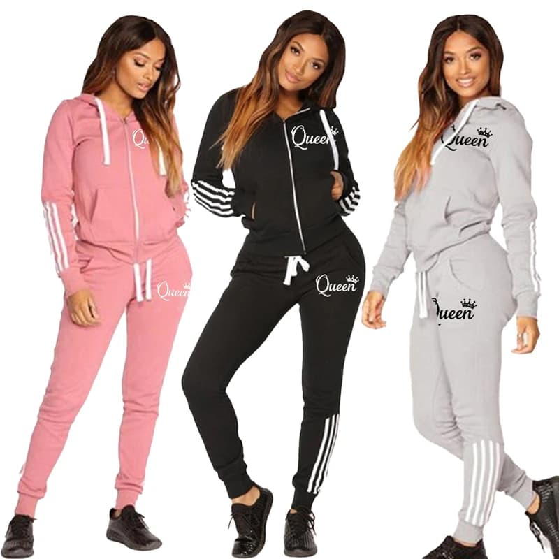 Fashionable casual suit for women Set two pieces Jogging suit Zippered sweatshirts Long sportswear Running pants Road pants