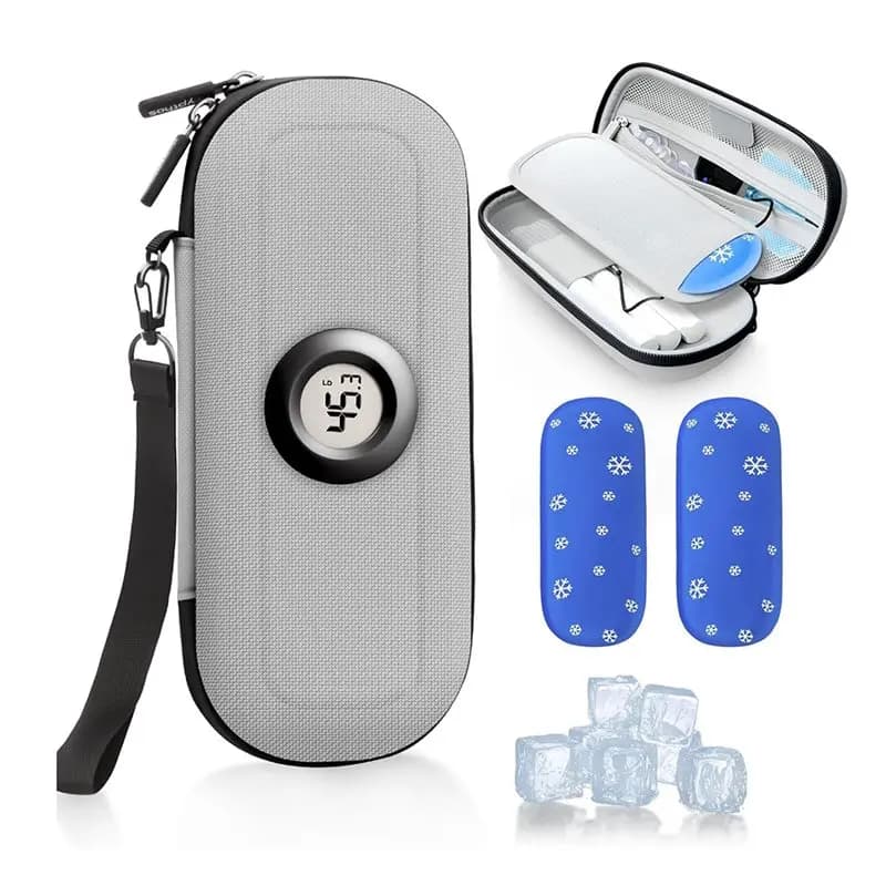 【NOW SAVE】Borsa da viaggio per farmaci refrigerata con dispositivo di raffreddamento per insulina, termometro e display della temperatura per pazienti diabetici Custodia Gr