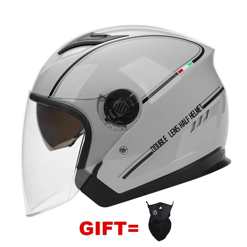 Regalo gratuito casco Moto mezza faccia DOT casco Moto sicurezza elettrica doppia visiera casco doppia lente casco Moto per adulti