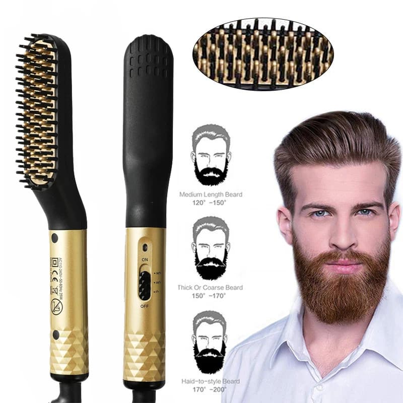 Multi-functional men's quick heating electric comb plate brush for shaving beard care hair plate anti-scotting comb hair tools