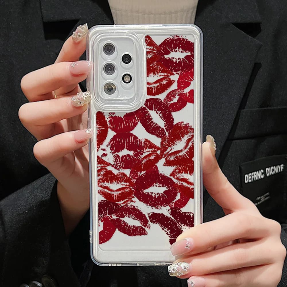Custodia per telefono labbra rosse ragazza Sexy per custodia Samsung A54 S21 S23 FE A24 A34 A53 5g A32 A52 A14 A33 A23 A72 A05 S24 S22 S23 Ultra Cover