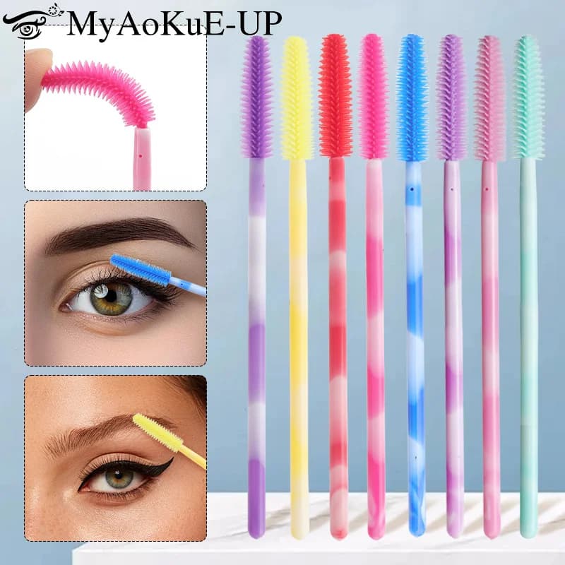 50 Pz/Pack Use And Silicone Casting Brush Eye Lash Rainbow Eye Lash Makeup Brushes Microbrush Bags Eye Extension Tool