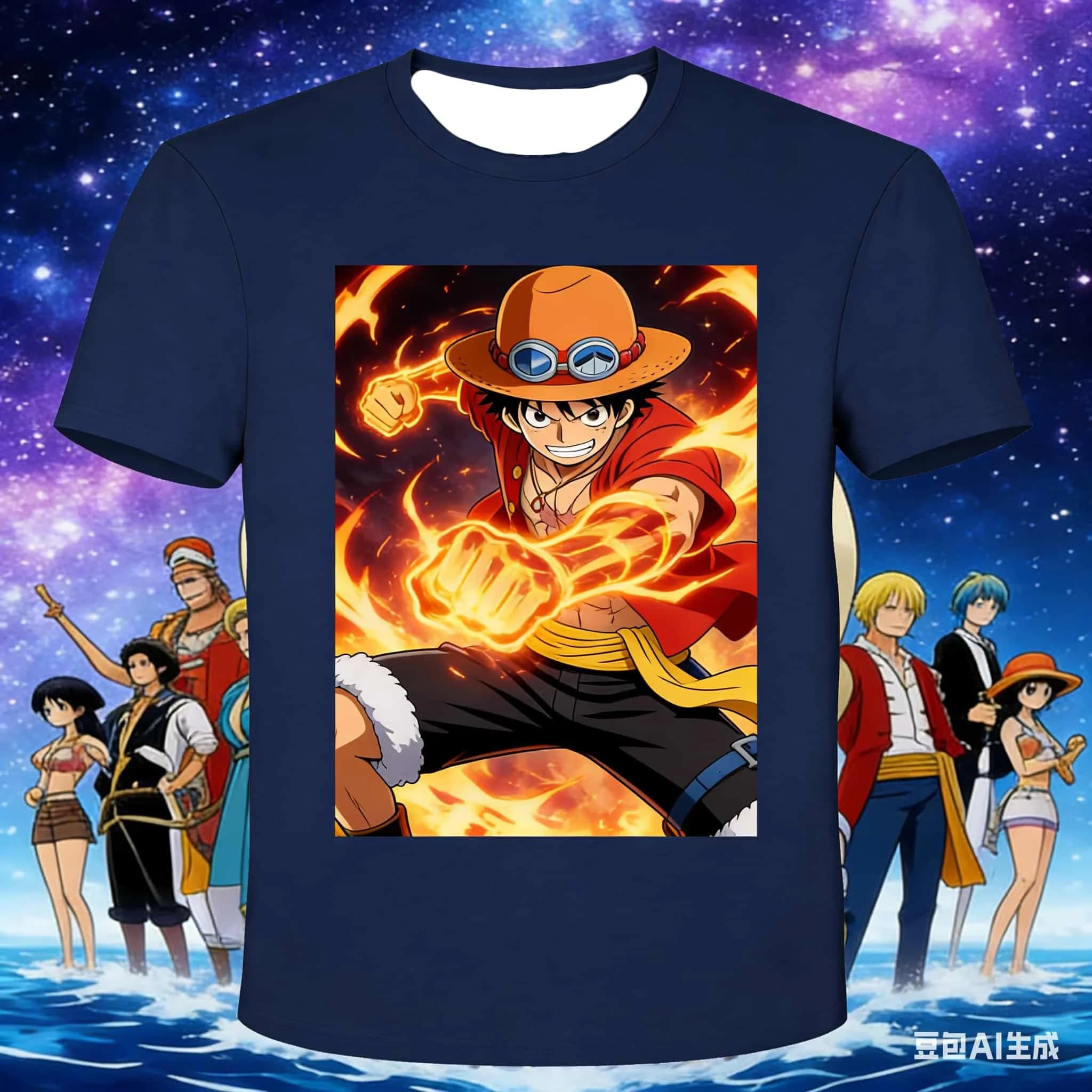 T-shirt per bambini con stampa One Piece Luffy, tessuto traspirante ad asciugatura rapida per uso quotidiano all'aperto, regalo per le vacanze, abbinamento per la famiglia