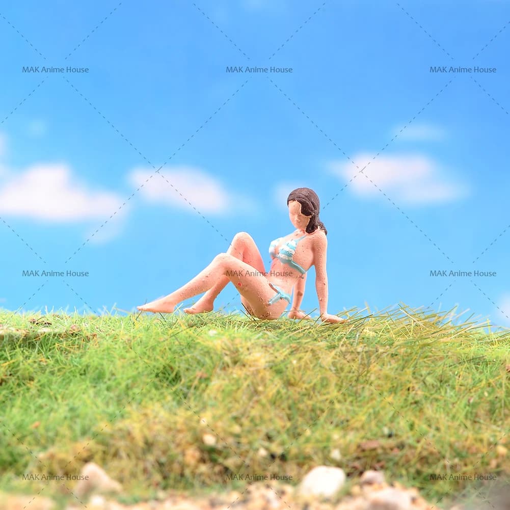Printed Miniatures 1/64 Blue Striped Bikini Swimsuit Beauty Seaside Beach Scene Figure Doll Painted Model Scene Decoration Toys