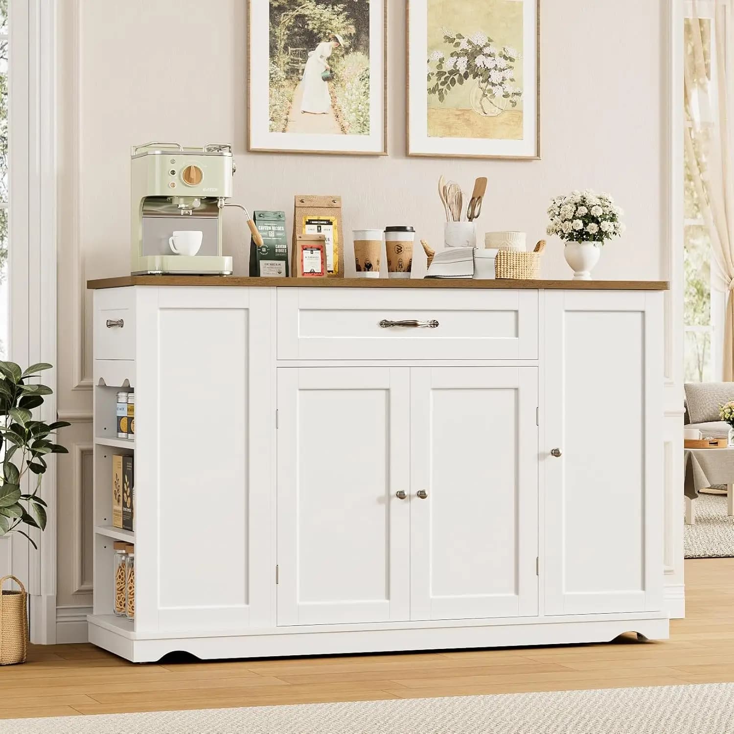 47'' Kitchen Island Cart with Storage Rolling Storage Island on Wheels 2 Drawers Kitchen Storage Table，Customized
