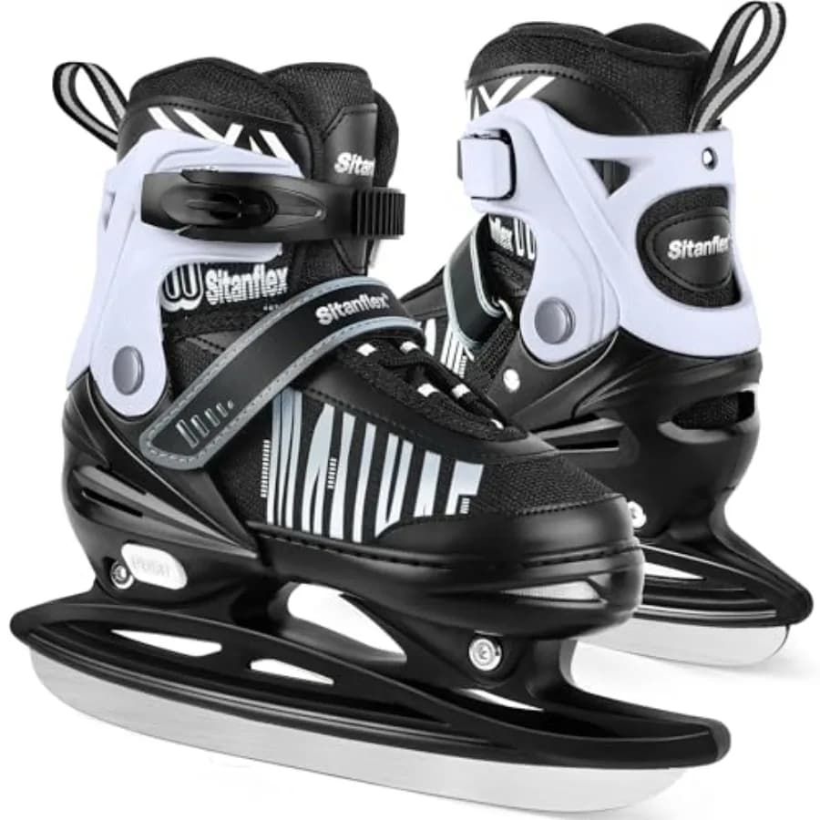 Pattini da ghiaccio regolabili per ragazze e ragazzi, pattini da hockey su ghiaccio per principianti dai 4 ai 12 anni, scarpe da pattinaggio su ghiaccio per bambini con supporto di sicurezza per la caviglia