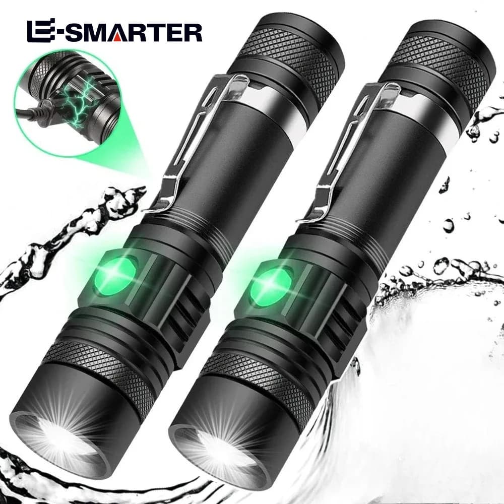 Torcia Tattica da Esterno con Zoom, Impermeabile, in Lega di Alluminio, Portatile, Potente LED, Ricaricabile USB