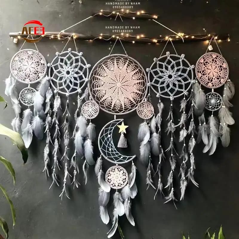 AEE3-Dream Catchers Boho Wall Decor Moon And Sun Feather Handmade Traditional Catcher Macrame Wall Hanging Wedding Home Decor