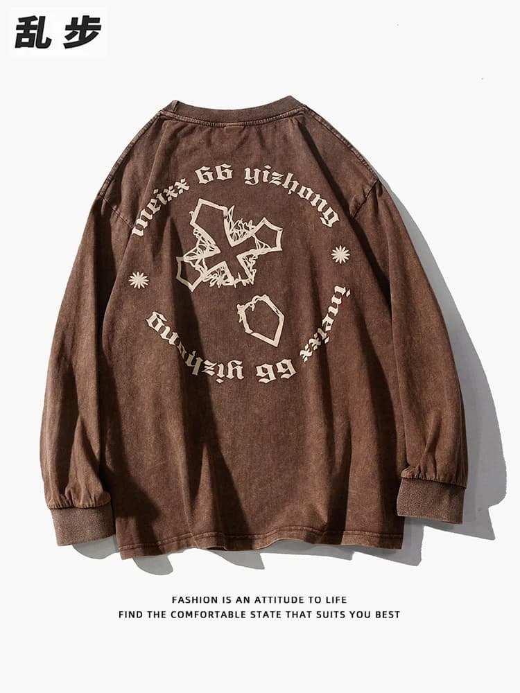 Retro American Waed Long Sve Cotton Hoodie Men's Spring New Sle Hip Hop Loose Fit Pure Cotton Sweatirt