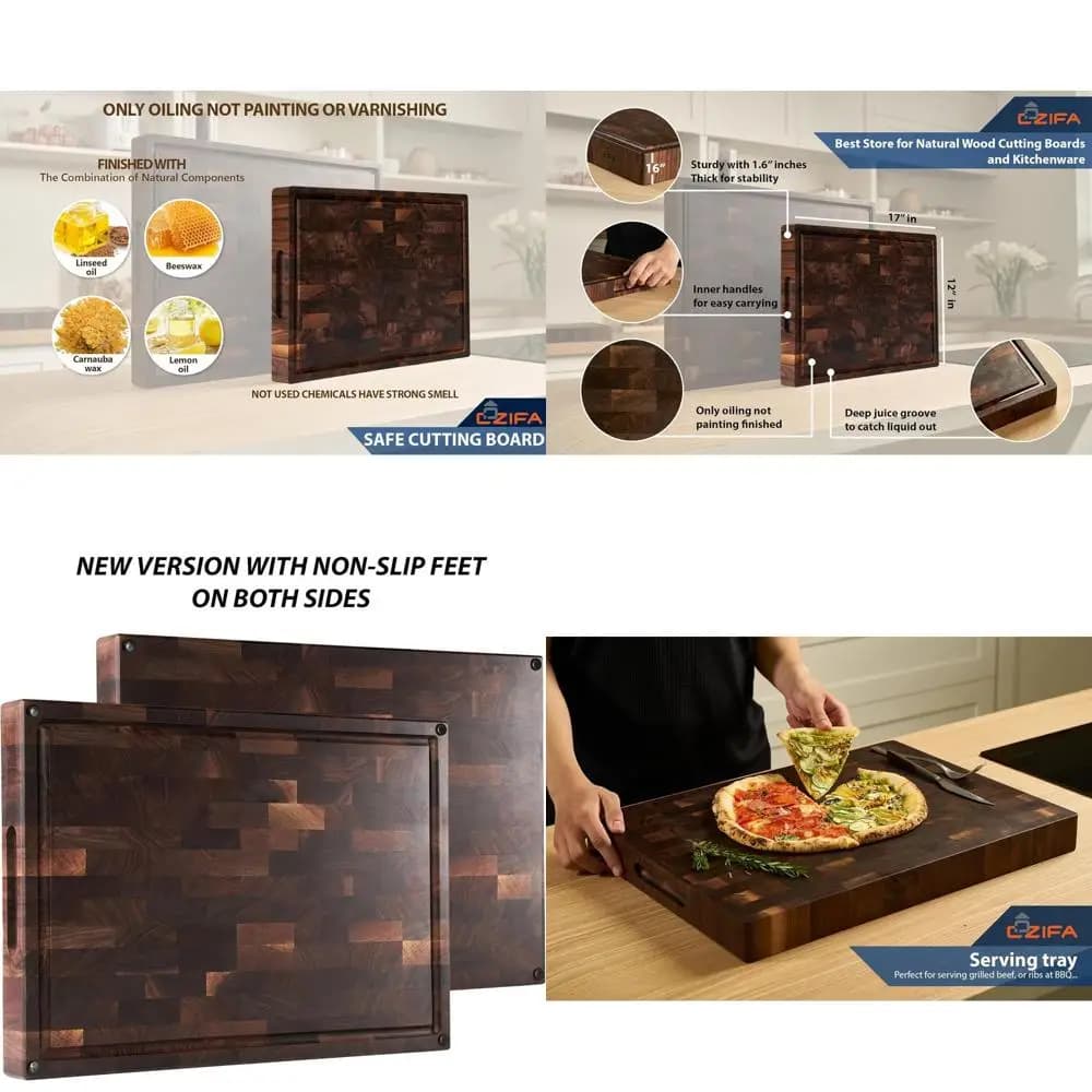 17x12 inch fine grain dark walnut cutter with groove for juice, handles and gift box