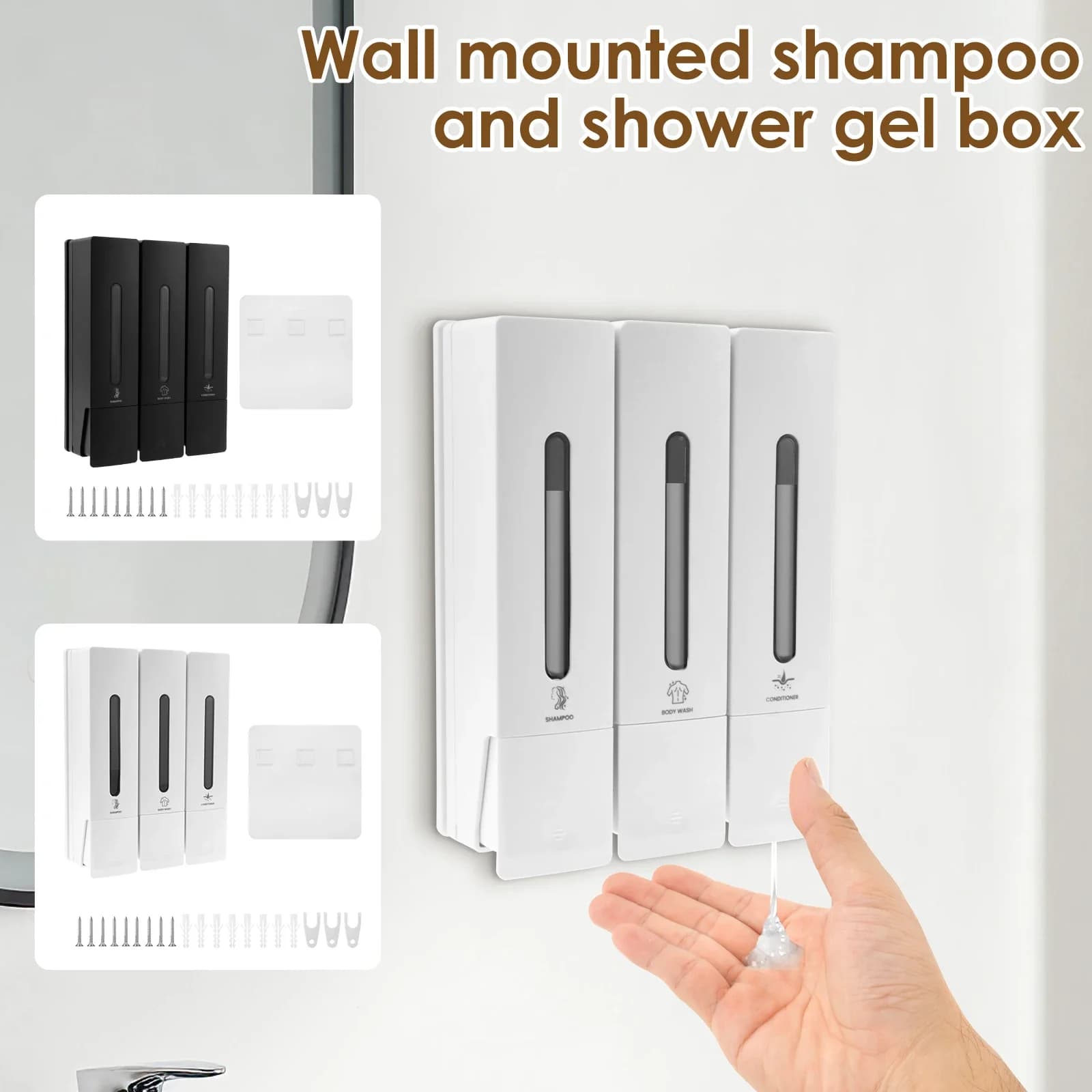 Dispenser di shampoo per doccia Dispenser di shampoo da parete Dispenser di balsamo a parete Bottiglia dispenser di sapone liquido riutilizzabile