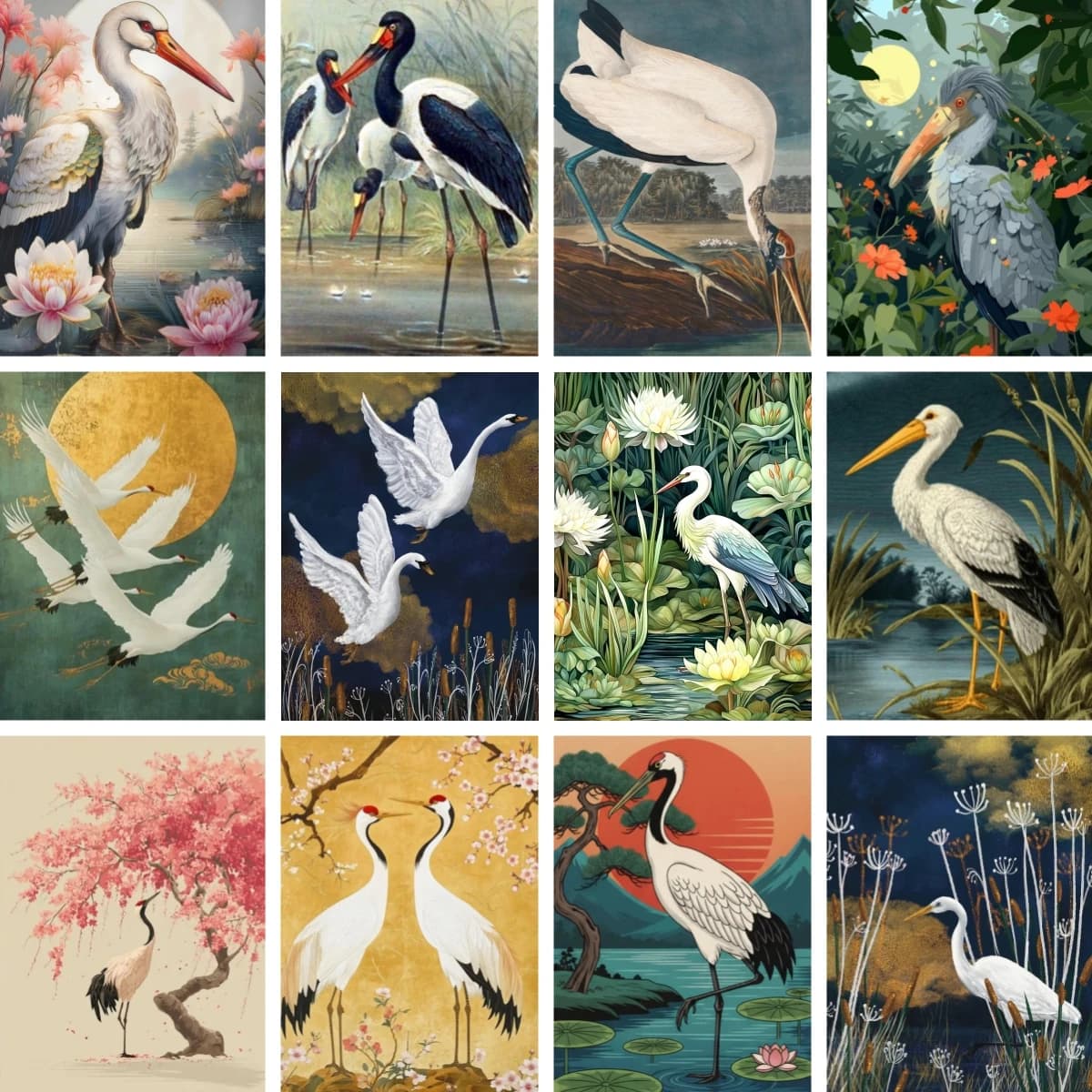Cross Stitch Diamond Painting Stork Coastal Bird Wall Art Full Round Diamond Embroidery DIY Rhinestones Pictures Handicrafts