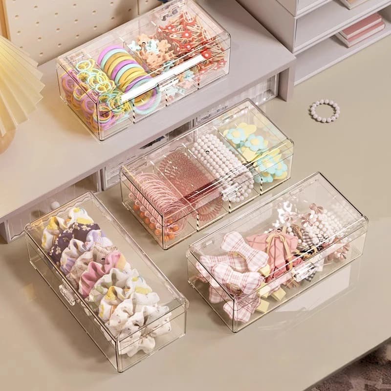 Organizzatore per Accessori Capelli, Scatola Contenitore in Acrilico Trasparente per Elastici e Fasce, Contenitore Cosmetici, Organizer Gioielli da Scrivania