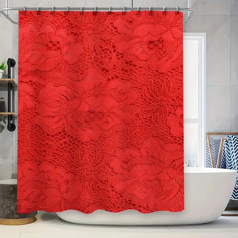 Tenda da doccia di lusso in pizzo rosso, decorazione per il bagno, stampa floreale, tessuto impermeabile, dimensioni: 72x84 (spedizione gratuita negli Stati Uniti)