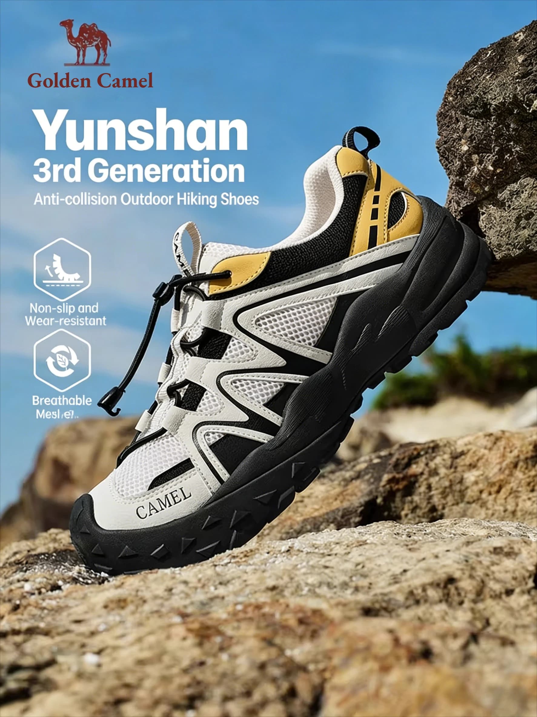 Golden Camel Yunshan 3rd Generation Trekking Shoes, Human Resistant and Anti-slip sneaker for Climbing, Tourism and Mountain