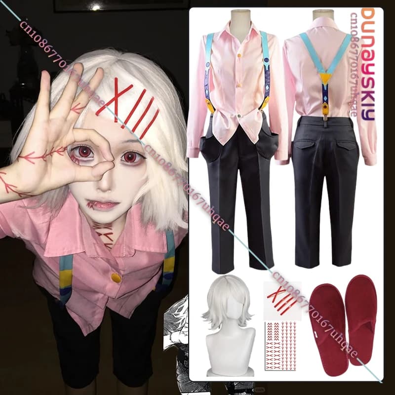 Anime Juzo Suzuya Rei Costume Cosplay Camicia rosa Pantaloni Cinghie Ginocchio Set completo Halloween Travestimento Abiti Parrucca Scarpe Abiti-kta-
