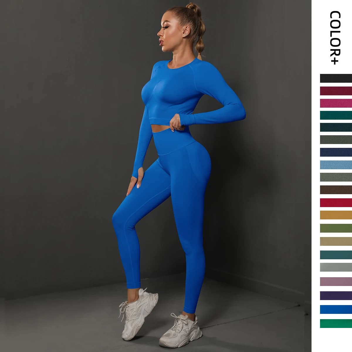 2 pcs set women's gymsuits without energy seams sports pants with bubble ass + long sleeve shirts push up racing set pantyhose set