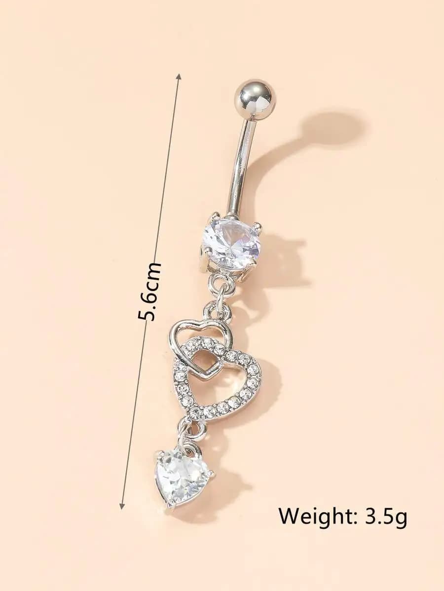 Anello da ombelico con zirconi cubici a forma di cuore e doppio ciondolo a cuore per donna, gioielli per San Valentino