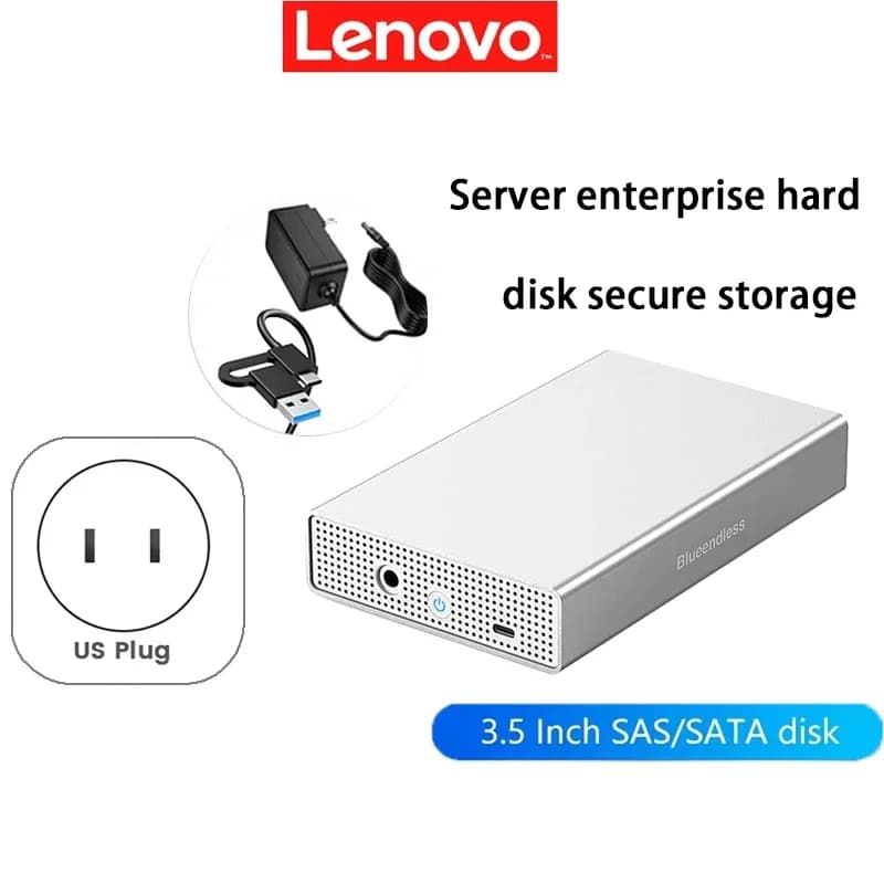 Lenovo SAS hard drive enclosure USB C to 2.5/3.5 inch SAS/SATA HDD box support max 20GB disk speed 5Gbps external hdd case