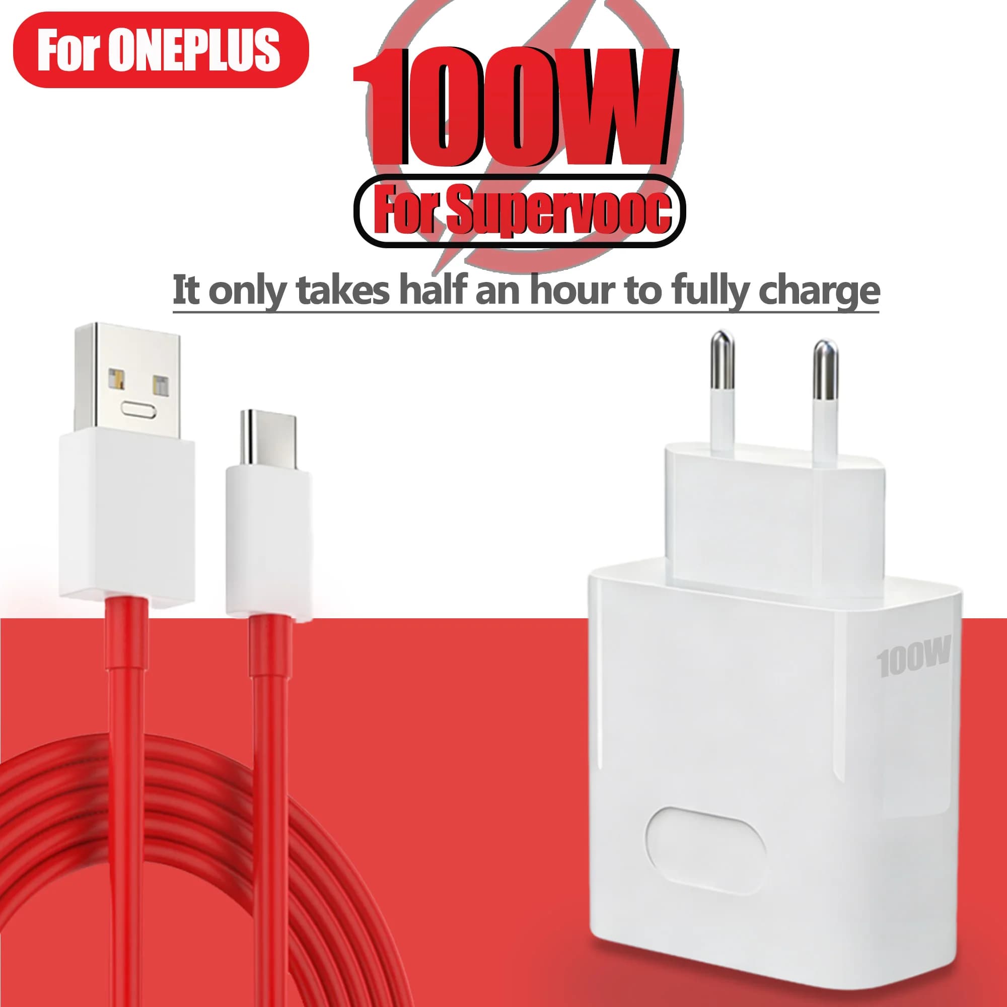 For Supervooc 100W Charger For OnePlus 15 13 12 11 10T Nord 5 4 CE5 Ace 6T 5 Pro Fast Charging Data Cable EU US Plug Adapter